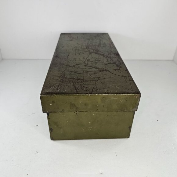 Vintage Metal File Storage Box Olive Green Distressed Finish With Lid Bankers - Picture 4 of 12
